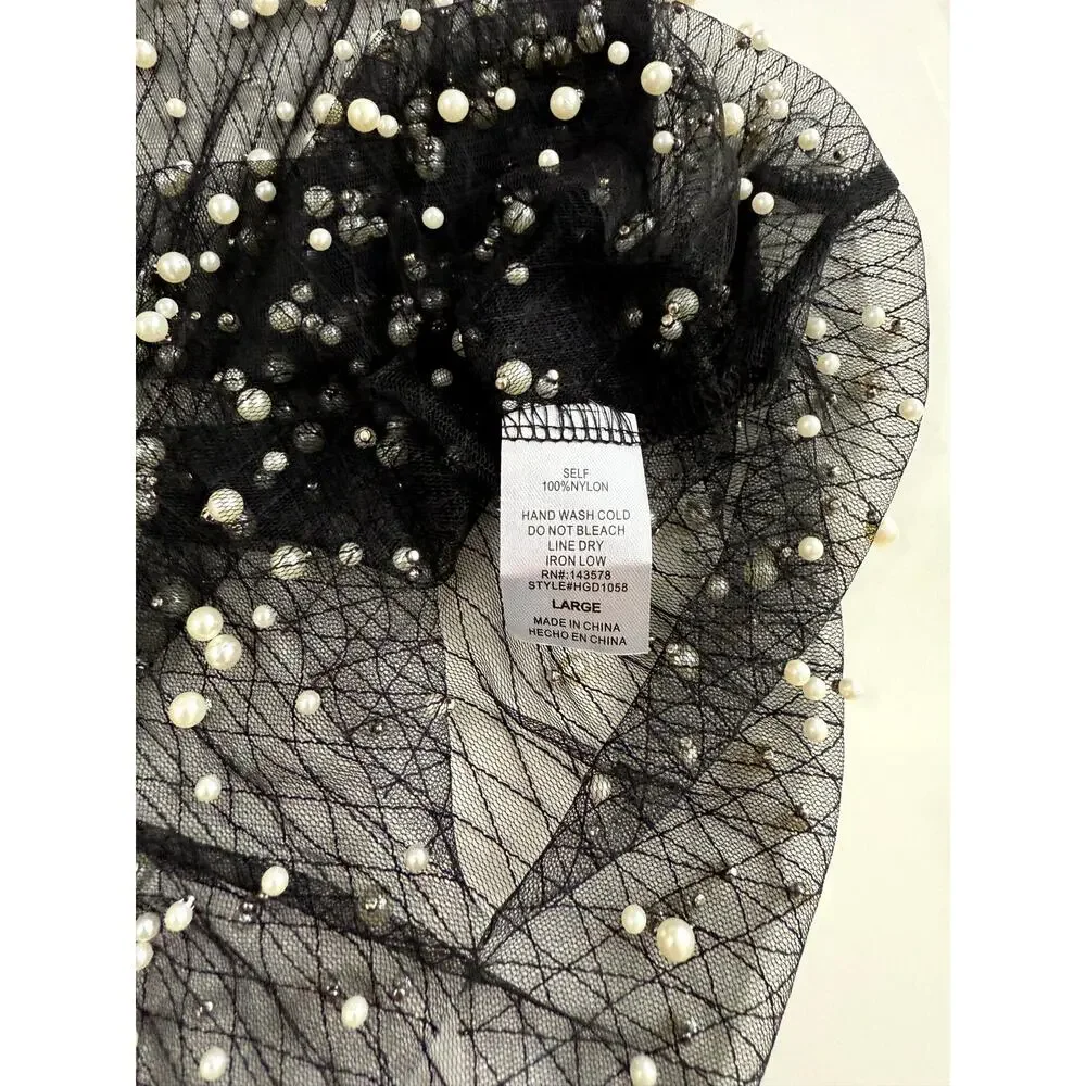 Hot & Delicious Black Sheer pearl dress/cover up L - Picture 8 of 12